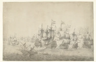 Una battaglia navale, possibilmente a Lowestoft il 13 giugno 1665 (foglio sinistro)