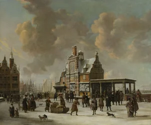 Il Paalhuis e il Nieuwe Brug, Amsterdam, in inverno