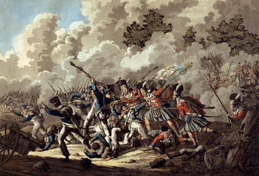 Sconfitta della Guardia Francese da parte degli Highlanders, La Haye Sainte, durante la Battaglia di Waterloo, 1815