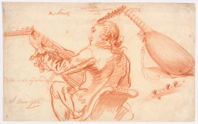 Schizzi di un suonatore di liuto e liuto
