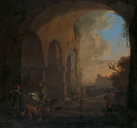 Mandriani con bestiame sotto un arco del Colosseo a Roma