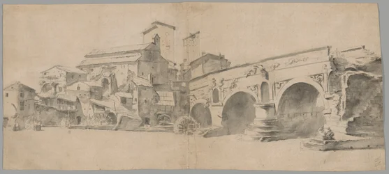 Veduta di Ponte Rotto, Roma, con i mulini ad acqua