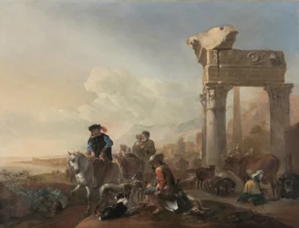 Jan Baptist Weenix / "Cacciatori presso le rovine", 1648