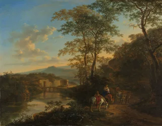 Paesaggio italiano con il Ponte Lucano sul fiume Aniene, 1650-1652 circa (olio su rame)