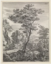 Paesaggio con un grande albero