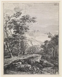 Paesaggio con una donna a dorso di mulo lungo l