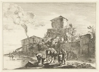Uomini e un mulo sulla Via Appia (Paesaggi nei dintorni di Roma)