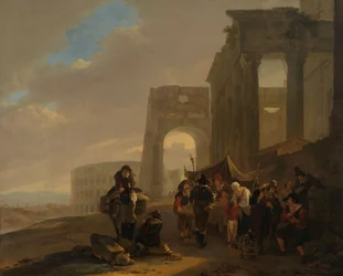 Scena di strada con rovine romane