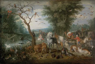 Paesaggio paradisiaco con animali
