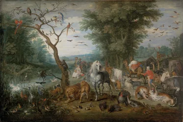 Paesaggio paradisiaco con animali