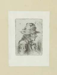 Uomo con cilindro, verso destra (serie: The Compleat Work of Etchings by John Chalon)