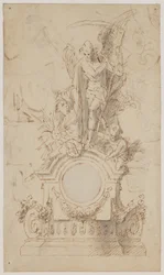 Progetto per un orologio decorativo con Saturno e angeli