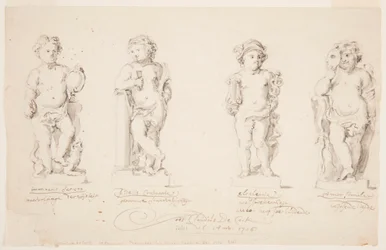 Disegni, progetti per statue: "Saggezza". "Costanza". "Eloquenza". "Cupido travestito", 1726