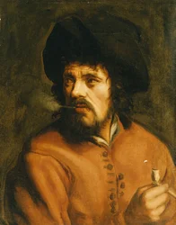 Uomo che fuma una pipa di terracotta