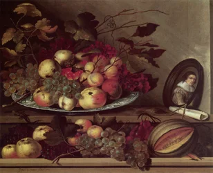 Natura morta con frutta e autoritratto