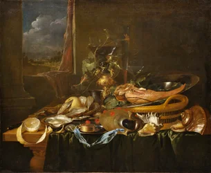 Natura morta con ostriche e lingua di bue bollita