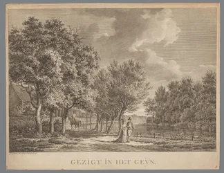 Paesaggio con una coppia che cammina lungo la riva del Gein