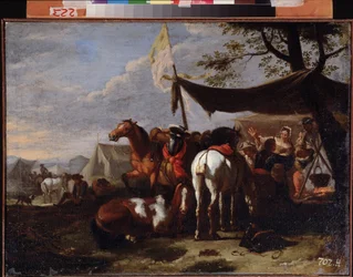 Gruppo di cavalieri al campo