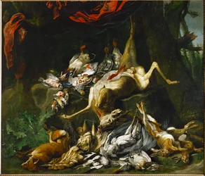 Natura morta di selvaggina abbondante (dipinto su tela)