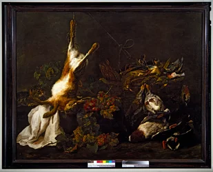 Natura morta di frutta e selvaggina