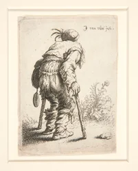 Un mendicante con due stampelle