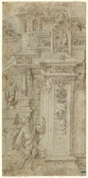 Due re e una donna che lasciano un palazzo elaborato
