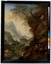 Un paesaggio renano con un eremita e soldati