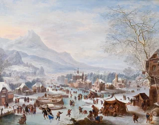 Scena invernale con pattinatori