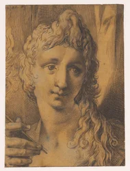 Testa di giovane o giovane donna che tiene un bulino (?) in mano