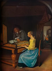 Una giovane donna suona il clavicembalo a un giovane uomo, 1659