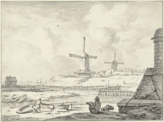 Disegnatore che schizza su Hoogendijk, fuori dalla Haarlemmer Poort
