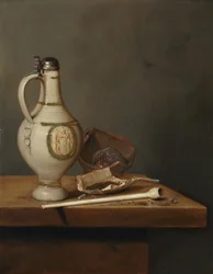 Natura morta con brocca e pipa in gres, metà del 1650 (olio su tavola)