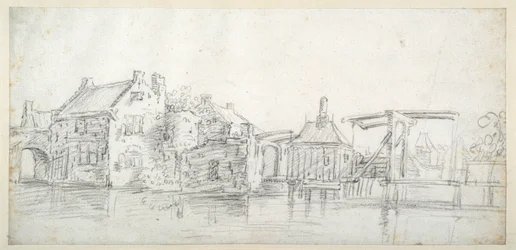 Un canale con edifici, inclusa una casa del pedaggio e un ponte pedaggio, c.1650