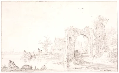 Paesaggio fluviale con una rovina