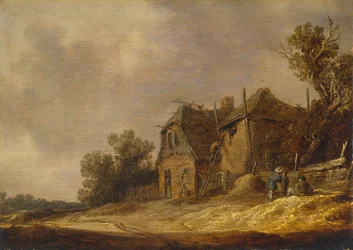 Paesaggio con un cottage e un fienile