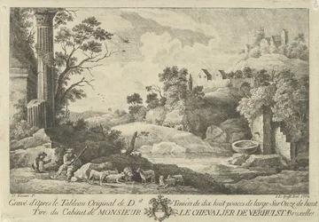 Veduta di un paesaggio con pastori