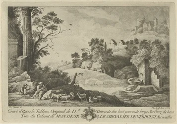 Veduta di un paesaggio con pastori