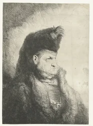 Busto di un orientale con cappello di pelliccia