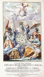 Pagina del titolo allegorica, da "El Grande Nuevo Aumentado Atlas de la Mar"
