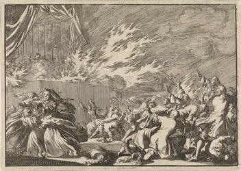 Incendio di un capannone di legno durante una rappresentazione teatrale vicino al castello di Amalienborg a Copenaghen, 1689