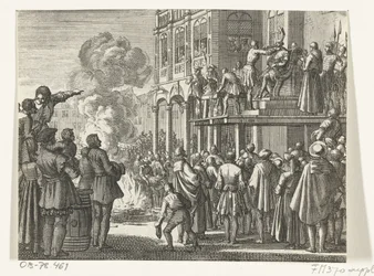 Jacob van Campen con mitra sul capo sul patibolo ad Amsterdam, 1535