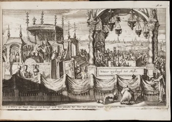 La grande benedizione delle acque a Mosca (Russia) (cerimonia religiosa annuale con processione) - Opera di Jan (Johannes) Luyken (1649-1712), incisione (20,1x30 cm)