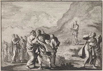 Mosè riceve le tavole della legge e le mostra al popolo