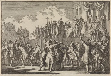 Scena di strada ad Aberdeen in cui viene derisa la religione cattolica, 1689