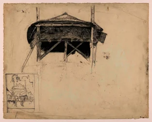 Studio di un mucchio di fieno, in basso a sinistra: Schizzo di un cavallo davanti a un mucchio di fieno