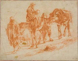 Viaggiatori con due muli