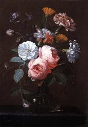 Natura morta di rose, garofani e altri fiori