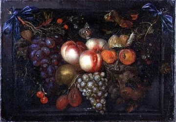 Natura morta di frutta in una nicchia di pietra