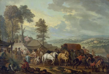 Soldati Piemontesi in un Villaggio Italiano