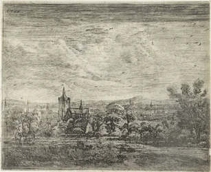 Vista del villaggio con una chiesa
